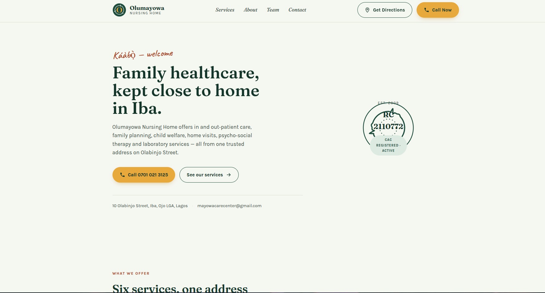 Olumayowa Nursing Home website hero