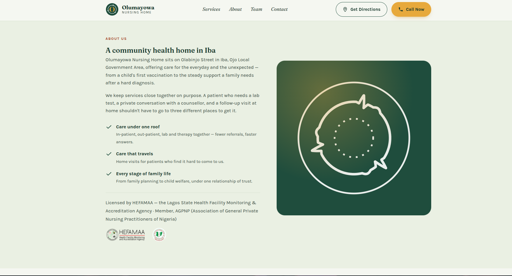 Olumayowa Nursing Home: about section with licensing credentials